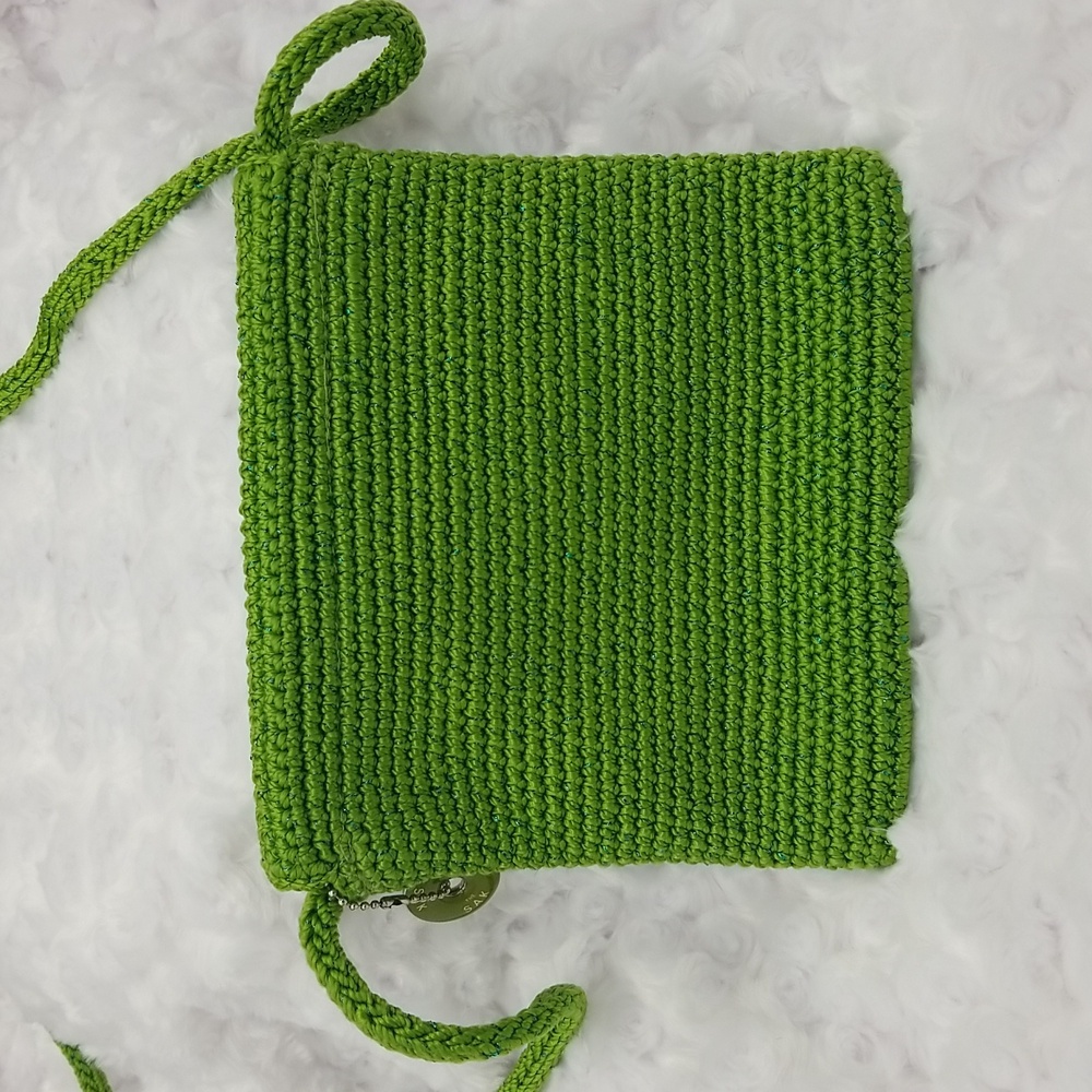 The Sak Crochet Lime Green with Green Sparkle Square Zipper Crossbody Bag - Picture 7 of 14